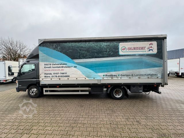 Flatbed truck with tarp FUSO Canter 9C18 Pritsche Plane mit Ladebordwand *Ahk