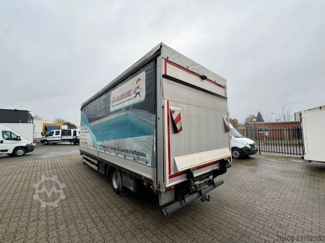 Flatbed truck with tarp FUSO Canter 9C18 Pritsche Plane mit Ladebordwand *Ahk