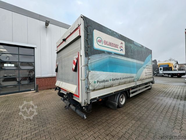 Flatbed truck with tarp FUSO Canter 9C18 Pritsche Plane mit Ladebordwand *Ahk