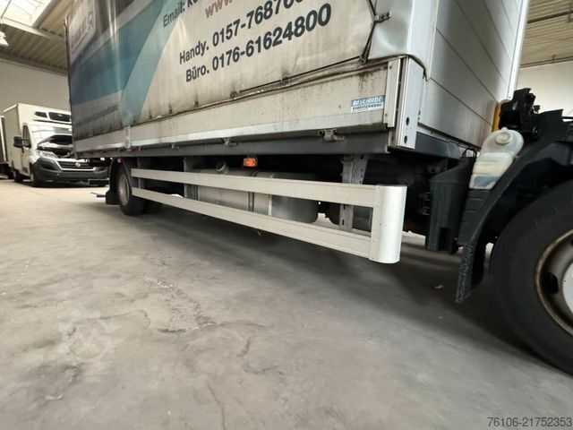 Flatbed truck with tarp FUSO Canter 9C18 Pritsche Plane mit Ladebordwand *Ahk