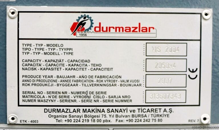 Plate Shear - Mechanical DURMA MS 2004
