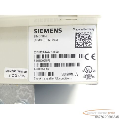 Component Siemens 6SN1123-1AA01-0FA1 LT-Modul Version: A SN:01D3001577 - ! -