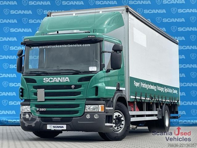 Flatbed truck with tarp Scania P 320 DB4x2MNB RETARDER FULL AIR 2T TAIL LIFT ACC