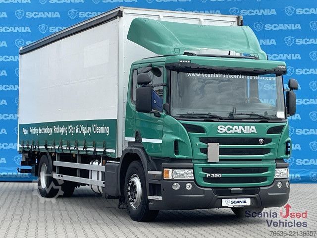 Flatbed truck with tarp Scania P 320 DB4x2MNB RETARDER FULL AIR 2T TAIL LIFT ACC