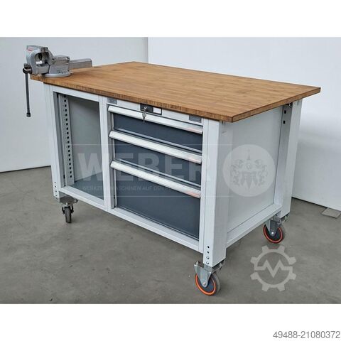 Werkbank mit Rollen und mit Schraubstock Garant Werkbank