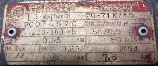 Gear motor 0.25 kW 7.6 rpm Bockwoldt CB29-71K/4D