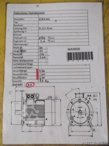 Gear motor 0.25 kW 7.6 rpm Bockwoldt CB29-71K/4D