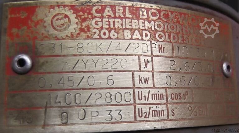 Geared motor 0.45/0.6 kW 45/90 rpm Bockwoldt CB1-80K/4/2DP