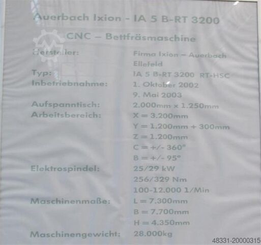 Bed Type Milling Machine - Universal AUERBACH IA5 B-RT 3200 HSC