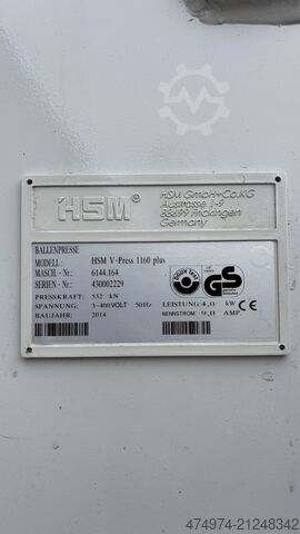 Papier-Ballenpresse, Abfallpresse HSM V-Press 1160 Plus 2014