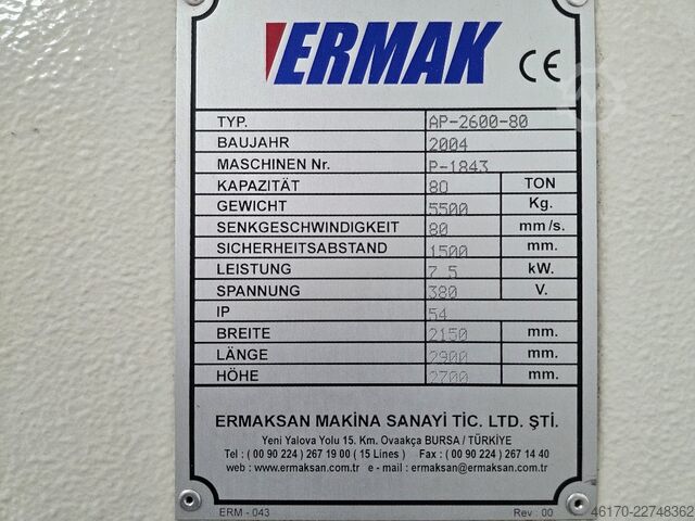 Press brake Ermak AP 2600 80