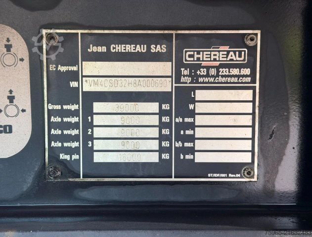 Reefer semitrailer CHEREAU CSD3 TECNOGAM LIFT AXLE TAIL LIFT 1340x250x265 C