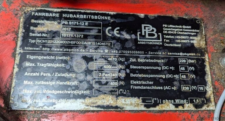 Scissor lift PB Lifttechnik S171-12E