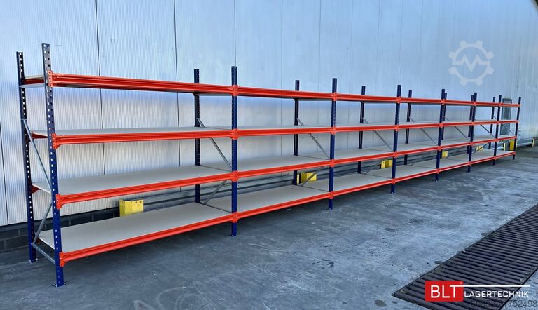 Wide span storage rack ca. 13,35 lfm. Weitspannregale H: 200 cm T: 80 cm , 400 kg Fachlast , 4 Ebenen