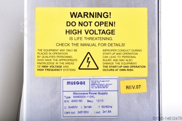 Mikrowellen-Stromversorgung Rev.: 7 Muegge MX6000X-110KL