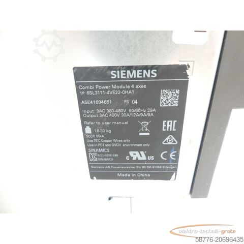 Component Siemens SINAMICS 6SL3111-4VE22-0HA1 Combi Power Module 4 Axes generalüberholt mit 12 Monaten Gewährleistung! -