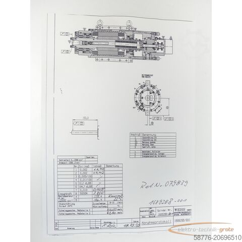 Component Weiss WEISS 168928B-001 Spindel