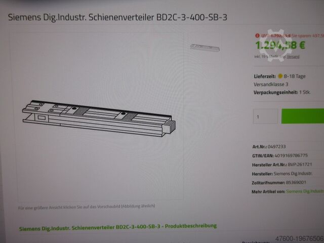 Schaltanlage & -komponente Klöckner Möller Siemens BD2 Stromschiene BD2 400A incl Zubehör Abgangskästen CU