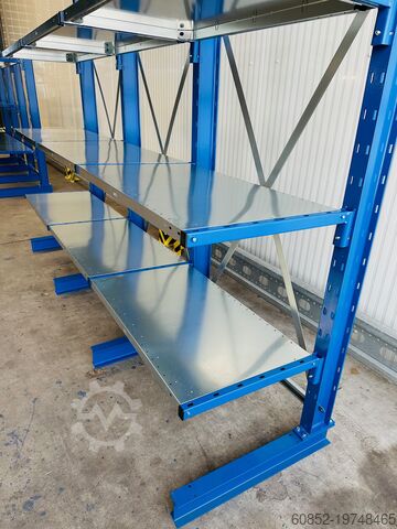 Cantilever rack ca. 3,15 lfm. Kragarmregal mit Fachböden H: 250cm 140 kg/Arm META Multistrong