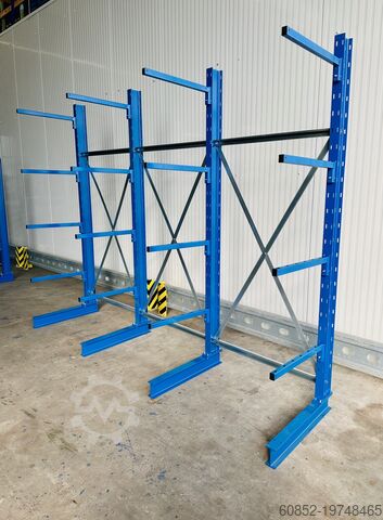 Cantilever rack ca. 3,15 lfm. Kragarmregal mit Fachböden H: 250cm 140 kg/Arm META Multistrong