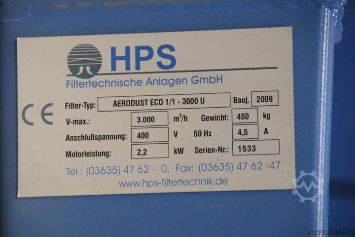 Filter system Extraction system HPS Aerodust Eco 1/1 - 3000 U