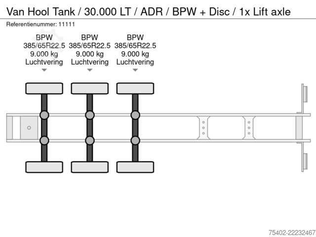 Tank Van Hool Tank / 30.000 LT / ADR / BPW + Disc / 1x Lift axle