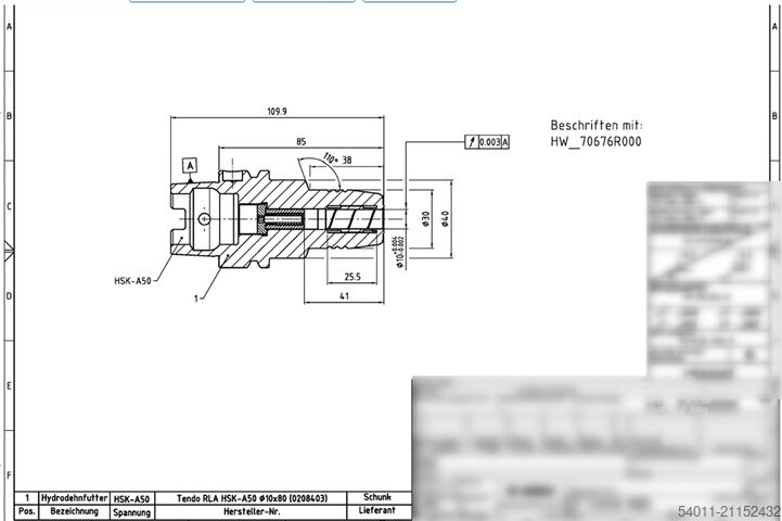 Werkzeugaufnahme / Werkzeughalter TENDO HSK-A 50