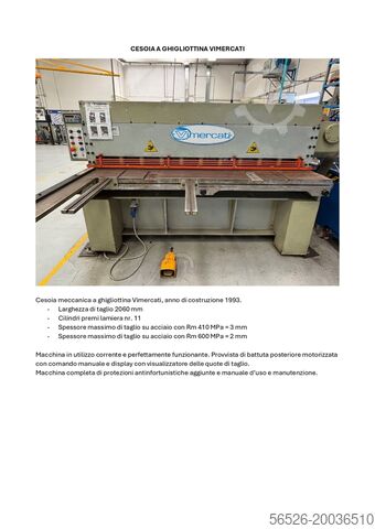 Guillotine shear 2060 x 3 mm Vimercati 200/3