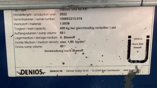 Drain Tray, Denios, 65 L, with Graiting Denios Classic Line, 65 Liter