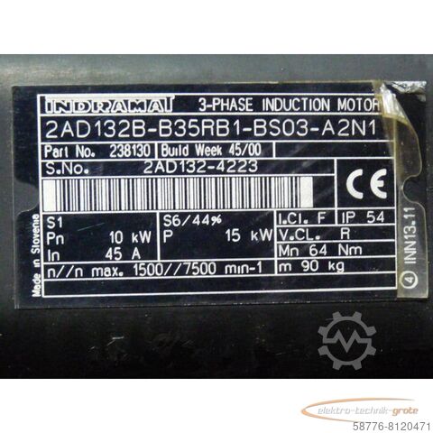 Indramat engine Indramat 2AD132B-B35RB1-BS03-A2N1  3-Phase Induction Motor