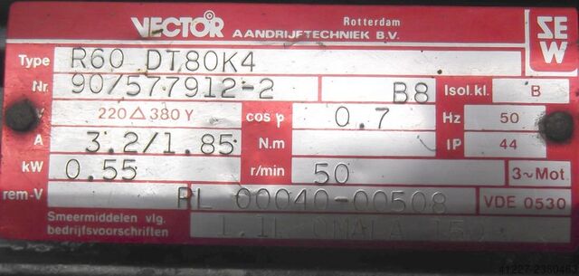 Gear motor 0.55 kW 50 rpm SEW-EURODRIVE R60DT80K4