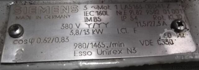Electric motor 3.8/13 kW 980/1465 Rpm SIEMENS 1LA5166-0BD41-Z