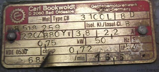 Gear motor 0.75 kW 16.5 rpm Bockwoldt CB3100L