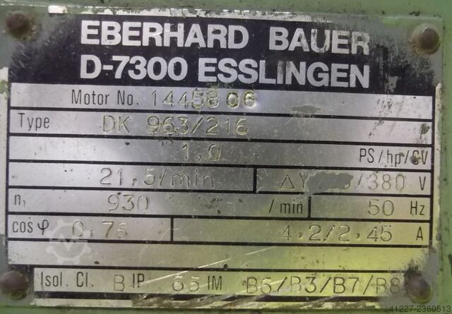 Gear motor 0.75 kW 21.5 rpm Bauer DK963/216