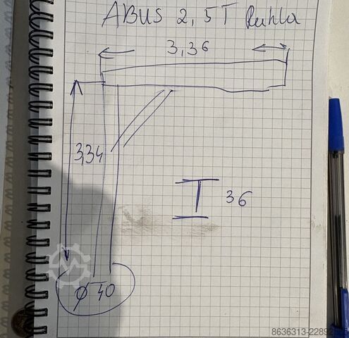 Schwenkkran mit Ausleger, Tragfähigkeit 2,5 t, Ausladung 3000 mm Abus VS