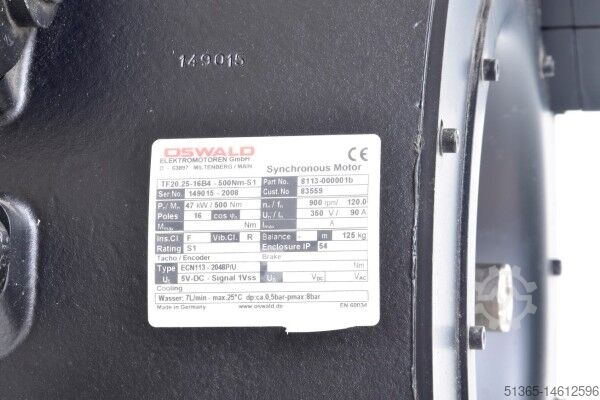 Synchronous motor 47kW, 500Nm, S1 Oswald Elektromotoren GmbH 8113-000001b