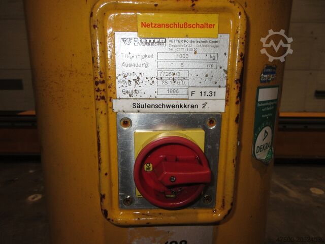 Column jib crane jib crane chain hoist Vetter Kran Drehkran Hallenkran 1000KG TS10 NL 1000Kg 1t L 5,2m Abus Kettenzug