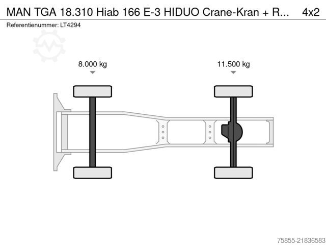 Standard tractor MAN TGA 18.310 Hiab 166 E-3 HIDUO Crane-Kran + Remo...