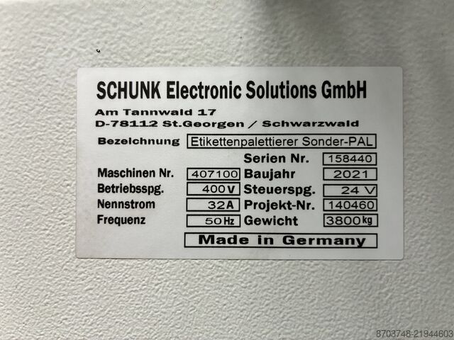 Label palletizer / palletizing robot Schunk Etikettenpalettierer Sonder-PAL