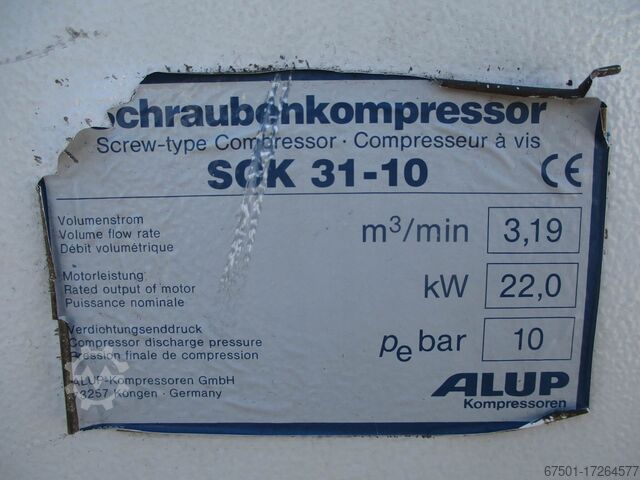 Screw air compressor ALUP Luftkompressor 22 kW 3.9m3/h SCK 31-10 (2974)
