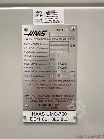 Vertical machining center HAAS umc 750