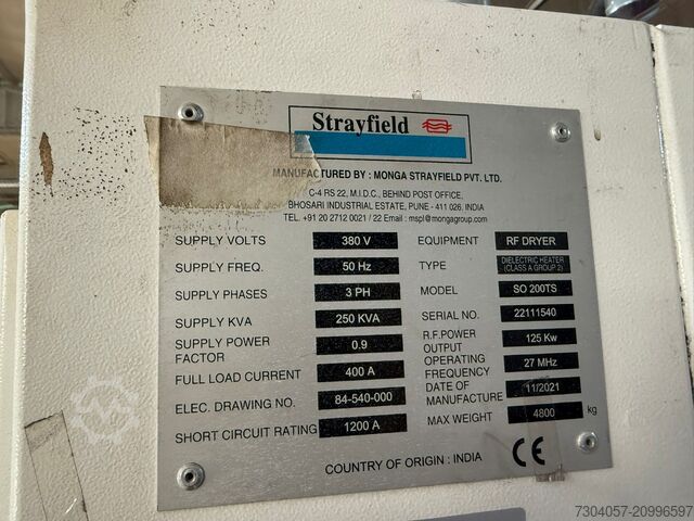 SO 200TS-Radio Frequency Dryer (125 kw) Monga Strayfield SO 200TS-RF Dryer