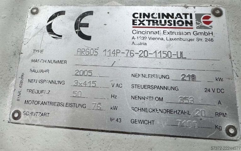 Doppelschneckenextruder Cincinnati Extrusion ARGOS 114P-76-20-1150-UL