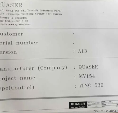 3 Axis VMC Quaser MV-154PL QUASER MV-154PL