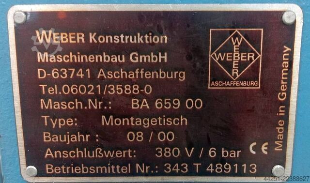 Weber industrial assembly table, joining station, Rollon linear guide WEBER Konstruktion Maschinenbau GmbH Montagetisch