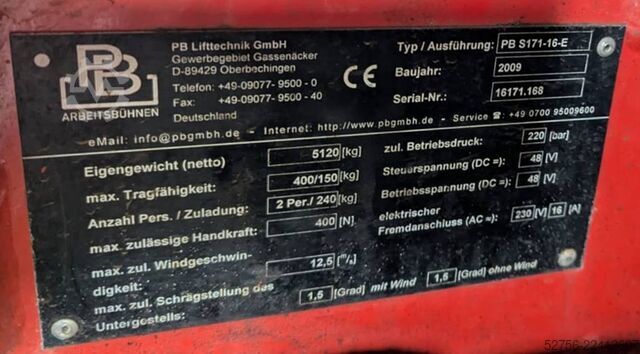 Scissor lift PB Lifttechnik S171-16E