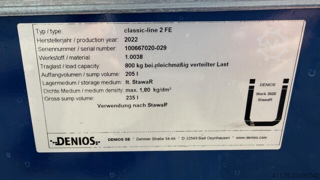 Drain Tray, Denios, 205 L, with Graiting Denios Classic Line 2 FE, 205 Liter