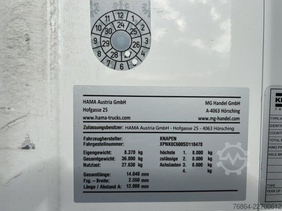 Auflieger mit Walkingfloor KNAPEN K600 SCHUBBODEN, SEITENTüREN , 87M³, LIFTACHSE, ALU-FELGEN,