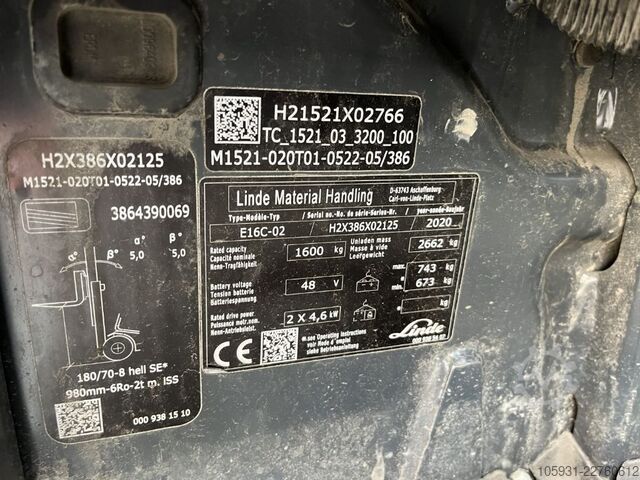 Electric 3-wheel forklift Linde E16C-02