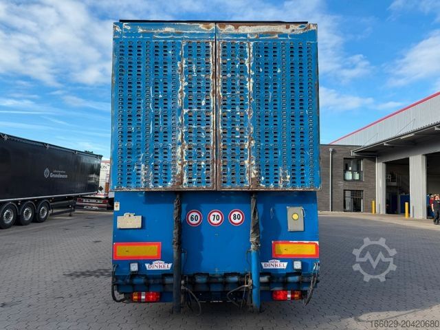 Open semitrailer with tarp DINKEL Gabelstapler-Transporter mit Rampe